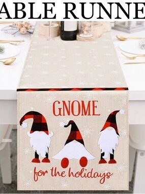 ❄️ Gnomes Snowflakes Christmas Holiday Table Runner Decor ⛄️